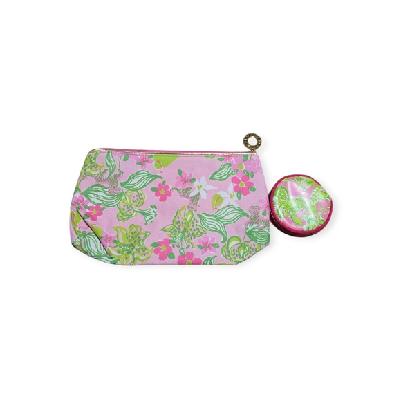Lilly Pulitzer Pink and Green Floral Cosmetic Bag And Coin Case - Picture 3 of 5